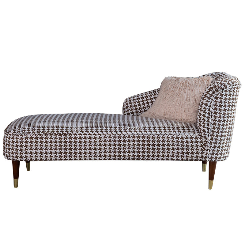 Contemporary One Armed Chaise Round Arms Houndstooth for Living Room