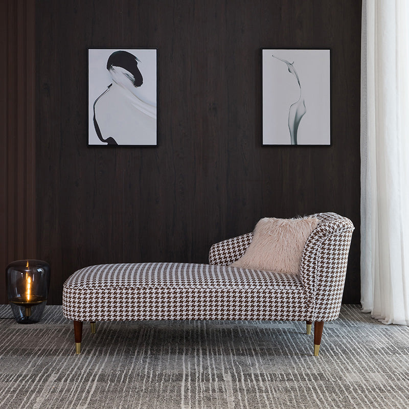 Contemporary One Armed Chaise Round Arms Houndstooth for Living Room