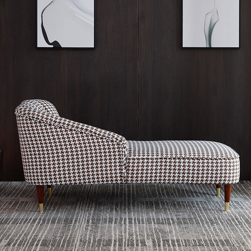 Contemporary One Armed Chaise Round Arms Houndstooth for Living Room