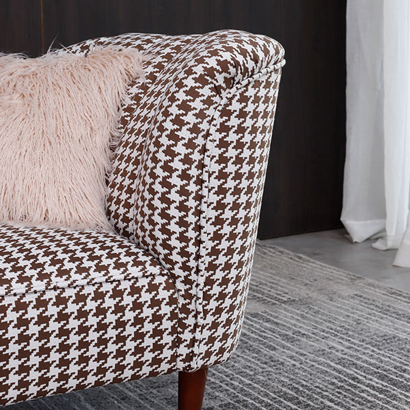 Contemporary One Armed Chaise Round Arms Houndstooth for Living Room