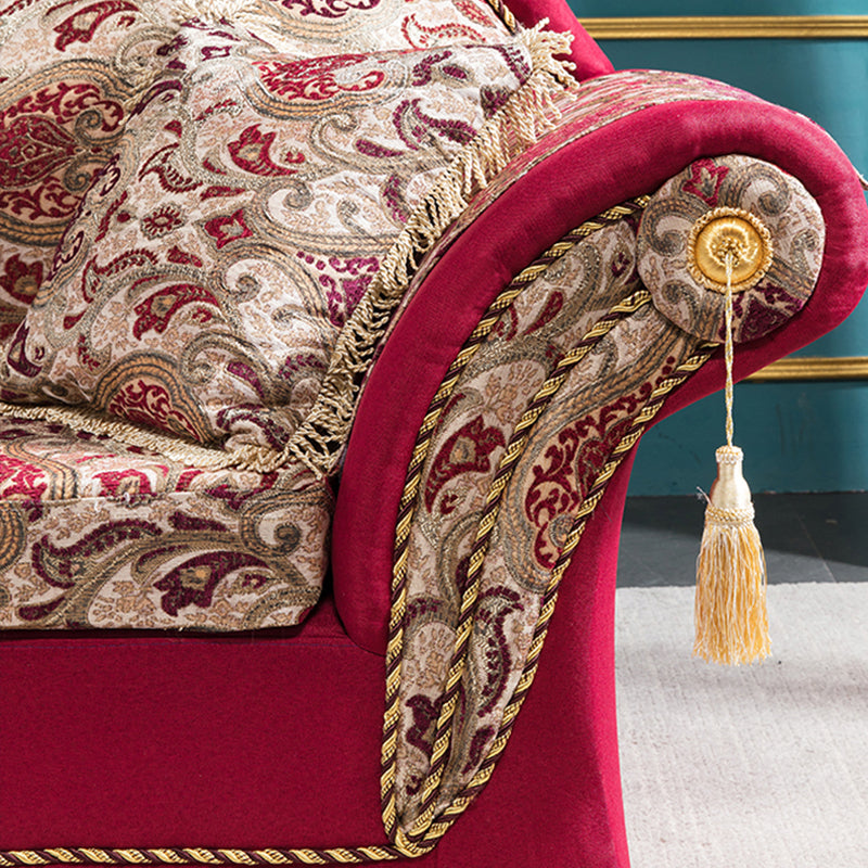 Traditional One Armed Wooden Chaise Red Flared Arms for Living Room