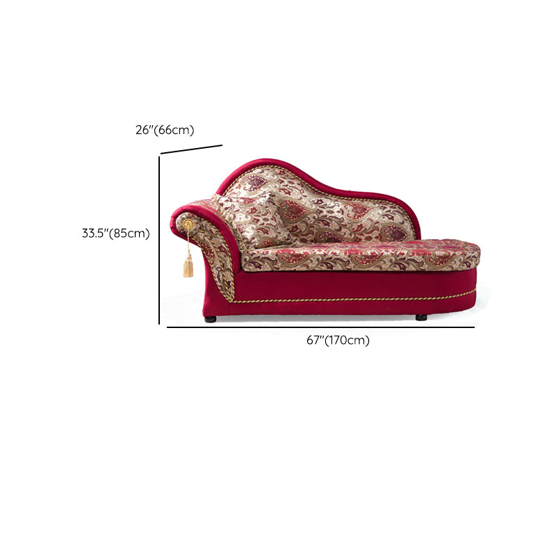 Traditional One Armed Wooden Chaise Red Flared Arms for Living Room
