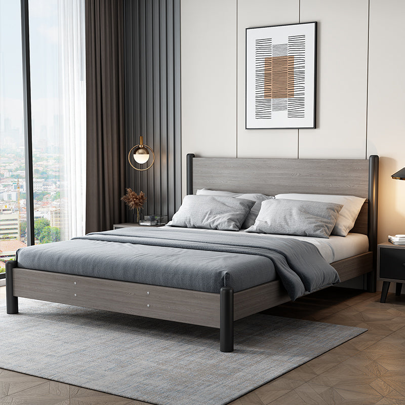 36.61" High Standard Bed with Headboard Gray Solid Wood Mattress Included