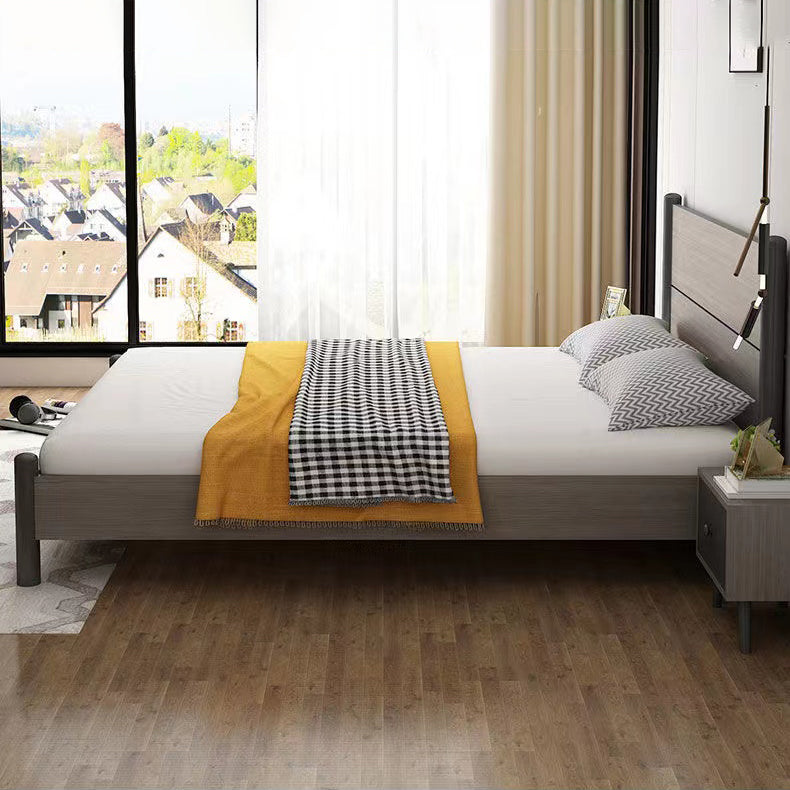 36.61" High Standard Bed with Headboard Gray Solid Wood Mattress Included