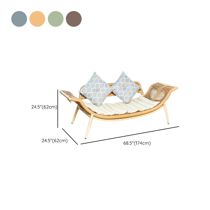 Contemporary Two Arm Rattan Chaise Flared Arms for Bedroom Living Room