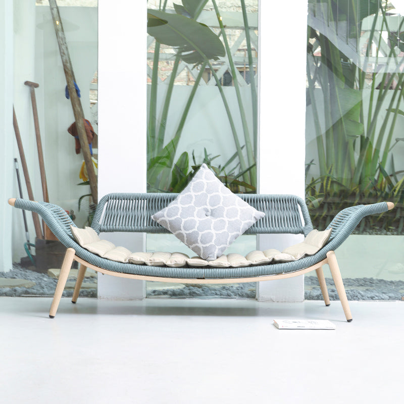 Contemporary Rattan Two Arm Chaise Flared Arms for Bedroom Living Room