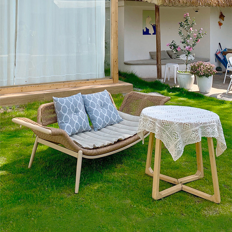 Contemporary Rattan Two Arm Chaise Flared Arms for Bedroom Living Room