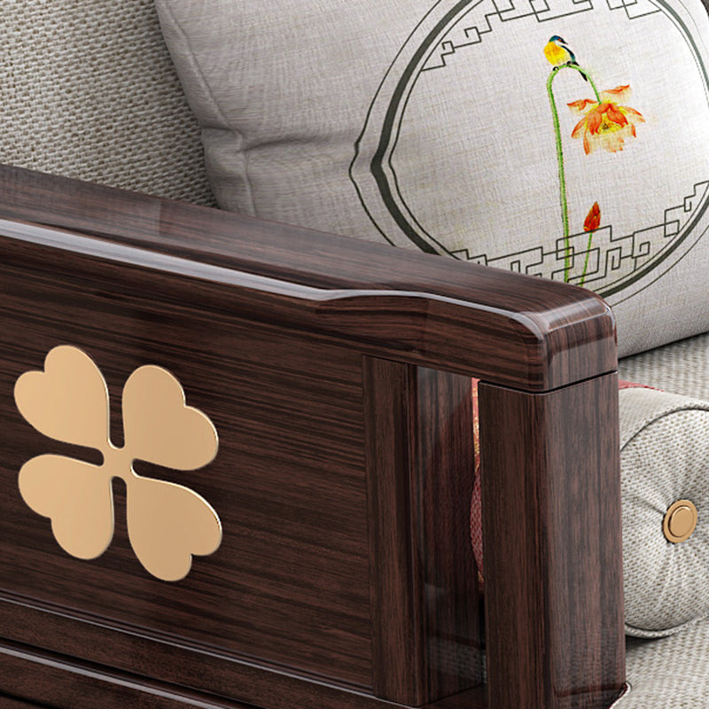 Traditional with Arms Wooden Chaise with Pillow Round Arms for Bedroom Living Room