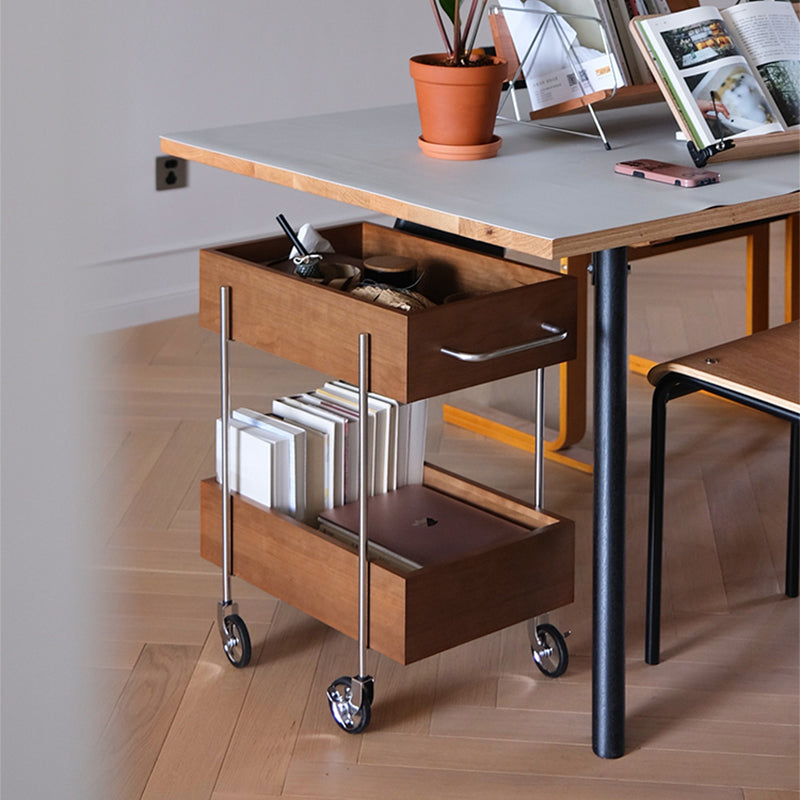 Industrial Sofa Side Accent Table with 2 Shelves in Wood for Living Room
