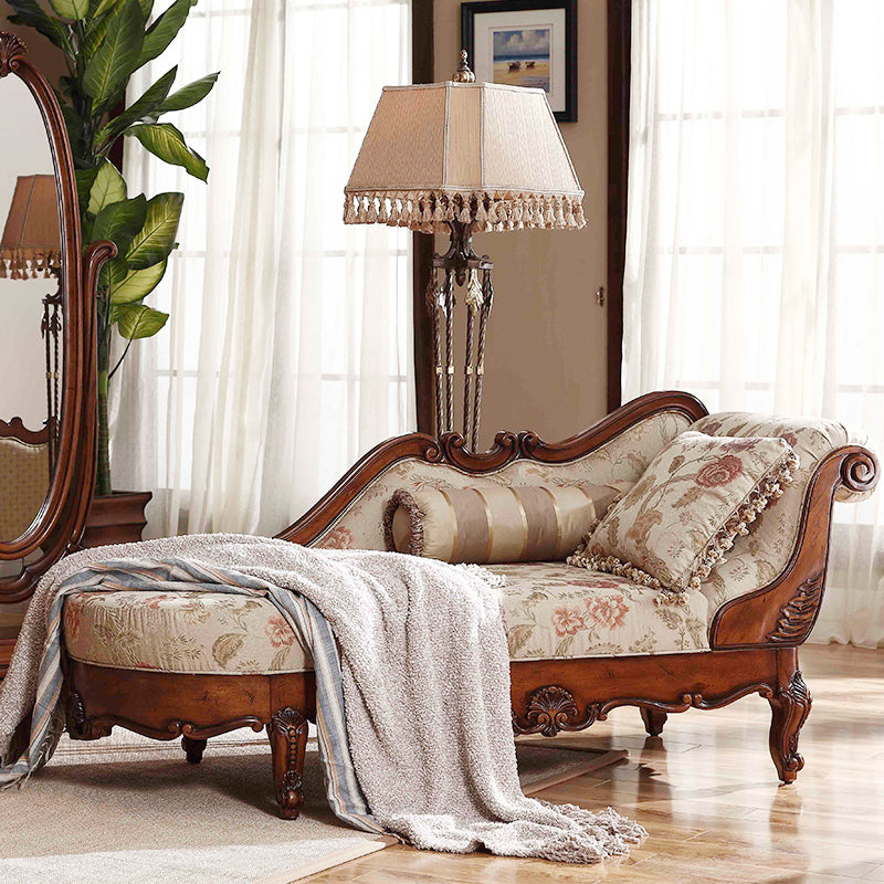 Traditional Solid Wood Upholstered One Armed Chaise with Fabric Pillow