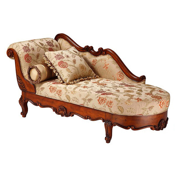 Traditional Solid Wood Upholstered One Armed Chaise with Fabric Pillow