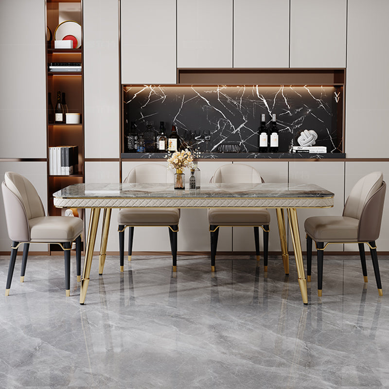Luxury Kitchen Dinner Table Stone Rectangle 4 Legs Dining Table