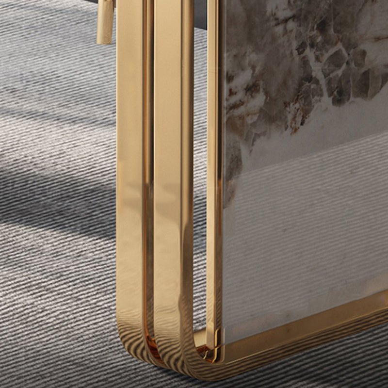 Glam Rectangle Stone Dining Table Metal Bases for Living Room