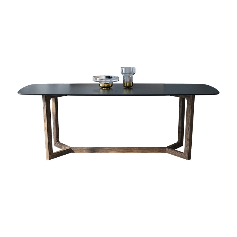 Modern Stone Rectangle Dining Table Wood Base for Dining Room