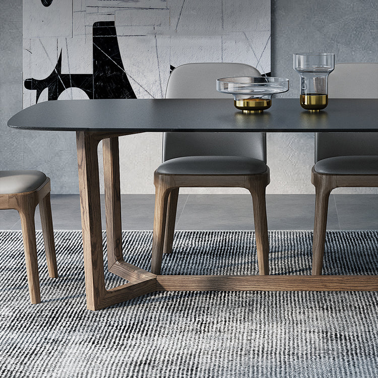 Modern Stone Rectangle Dining Table Wood Base for Dining Room
