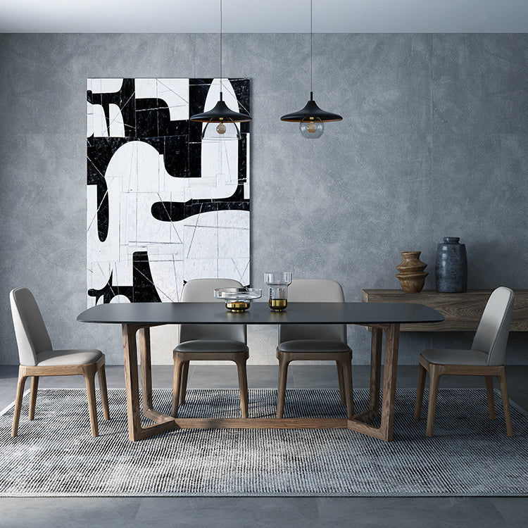 Modern Stone Rectangle Dining Table Wood Base for Dining Room
