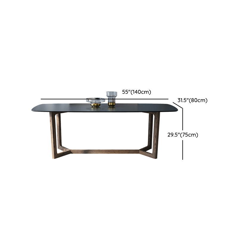 Modern Stone Rectangle Dining Table Wood Base for Dining Room