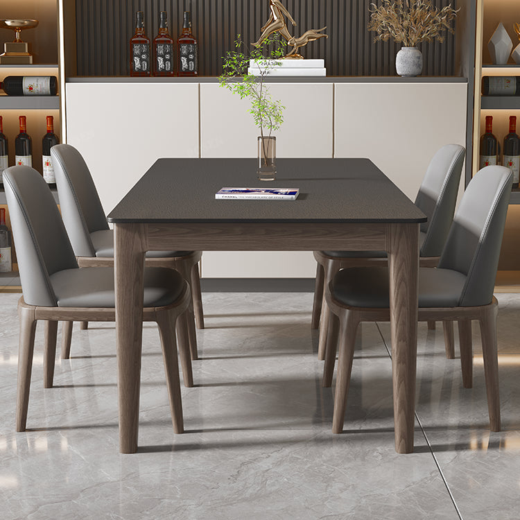 Modern Stone Rectangle Dining Table Wood Legs for Dining Room