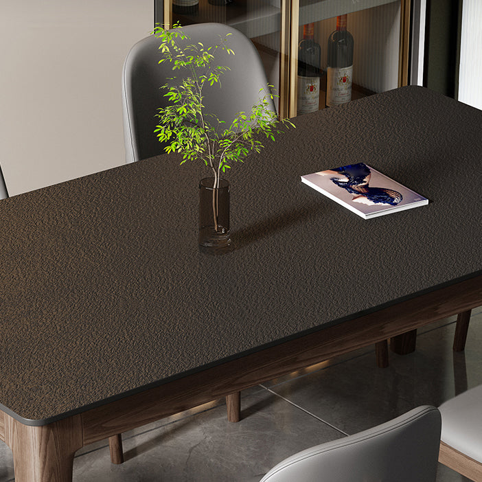 Modern Stone Rectangle Dining Table Wood Legs for Dining Room
