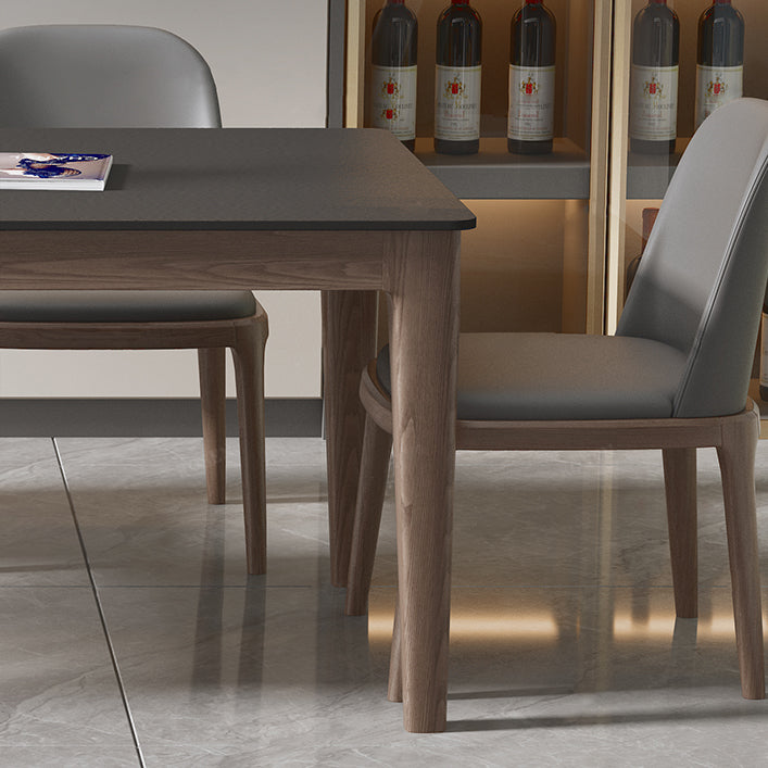Modern Stone Rectangle Dining Table Wood Legs for Dining Room