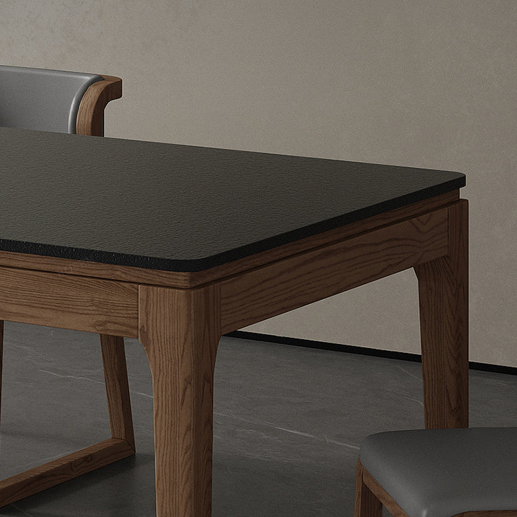 Modern Rectangle Stone Dining Table Wood Legs for Dining Room