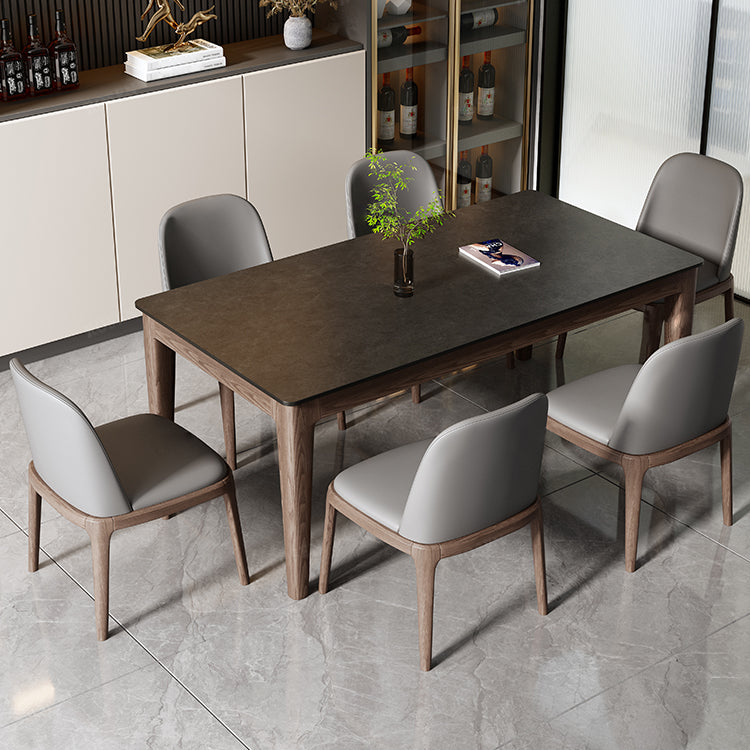 Modern Rectangle Stone Dining Table Solid Wood Legs for Dining Room