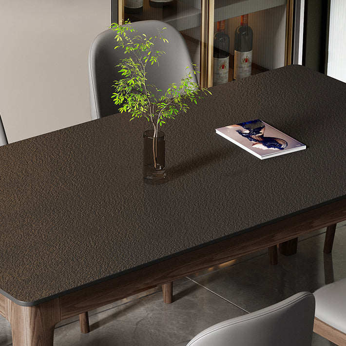 Modern Rectangle Stone Dining Table Solid Wood Legs for Dining Room