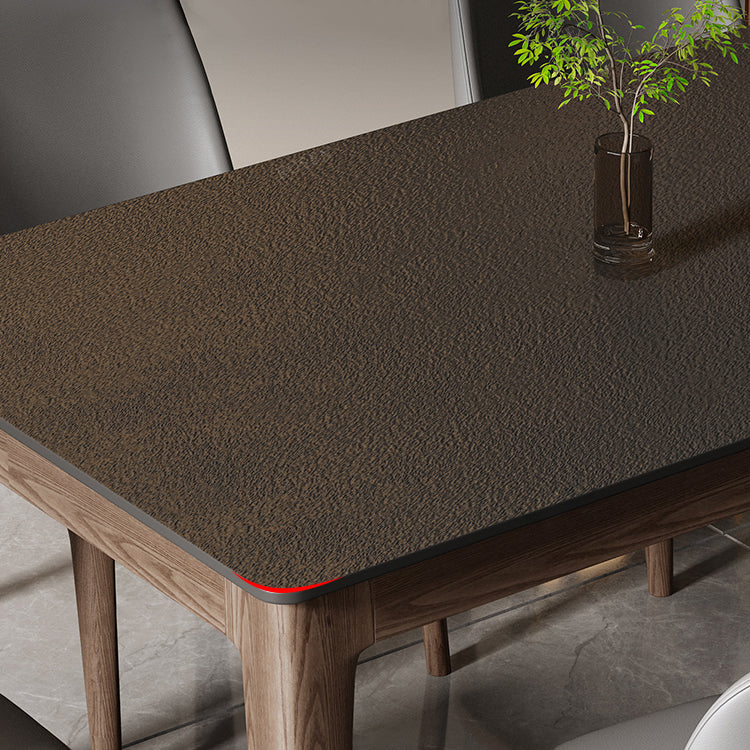 Modern Rectangle Stone Dining Table Solid Wood Legs for Dining Room