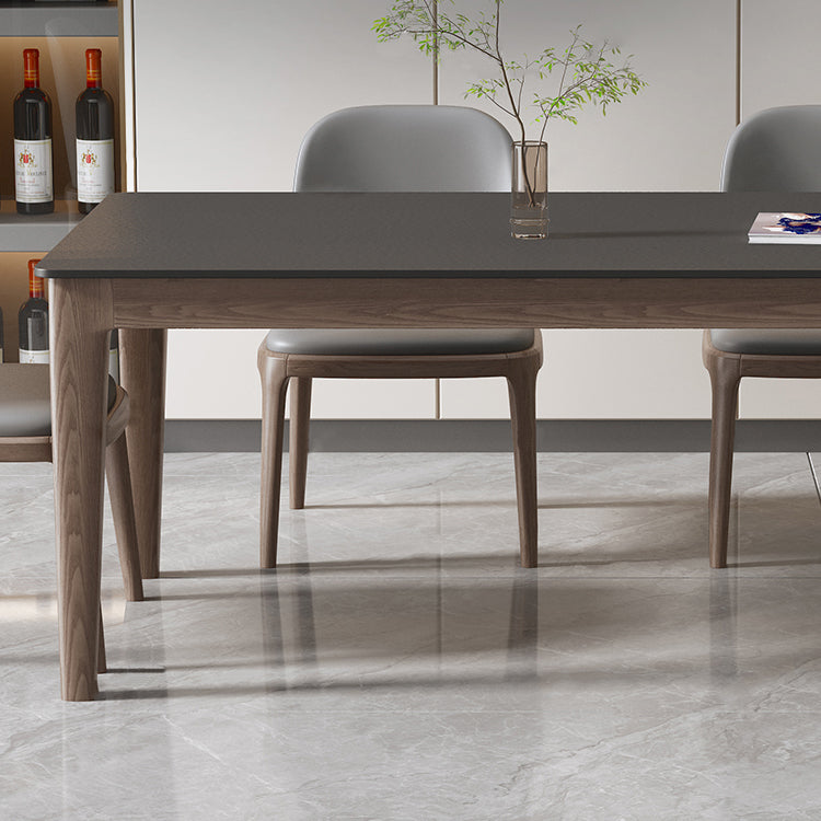 Modern Rectangle Stone Dining Table Solid Wood Legs for Dining Room