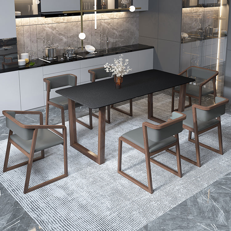 Modern Stone Rectangle Dining Table Solid Wood Base for Dining Room