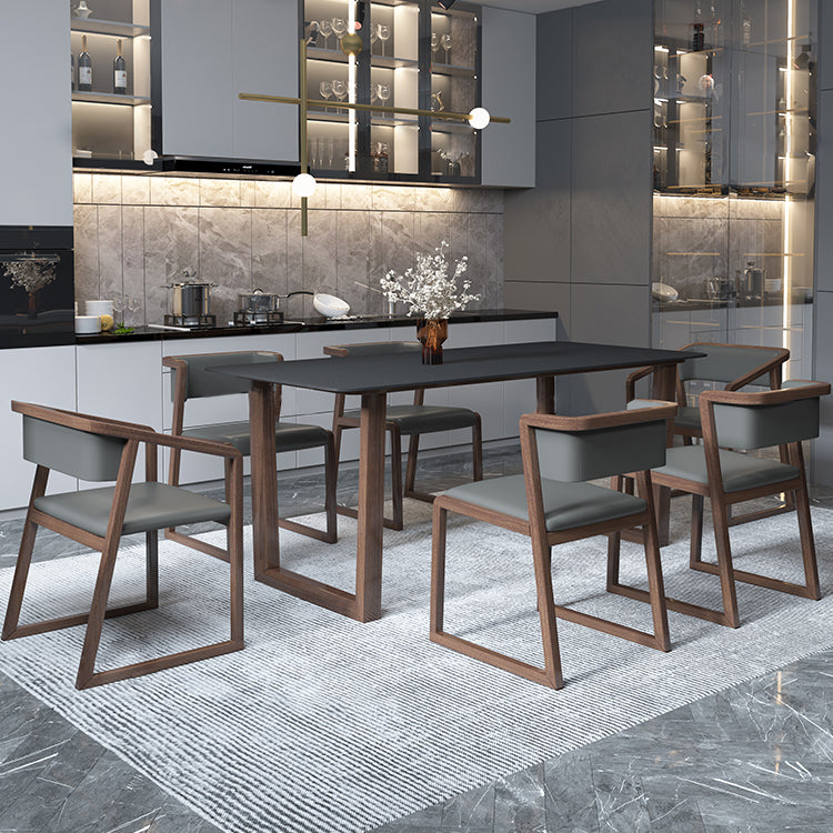 Modern Stone Rectangle Dining Table Solid Wood Base for Dining Room