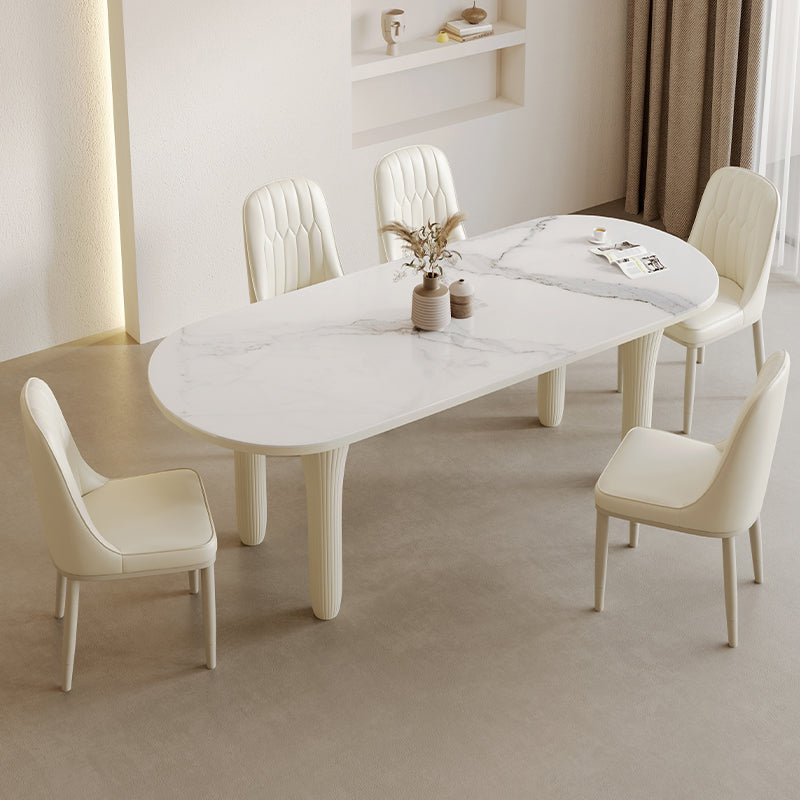Modern Oval Stone Top Dining Table with Wood Legs for Living Room
