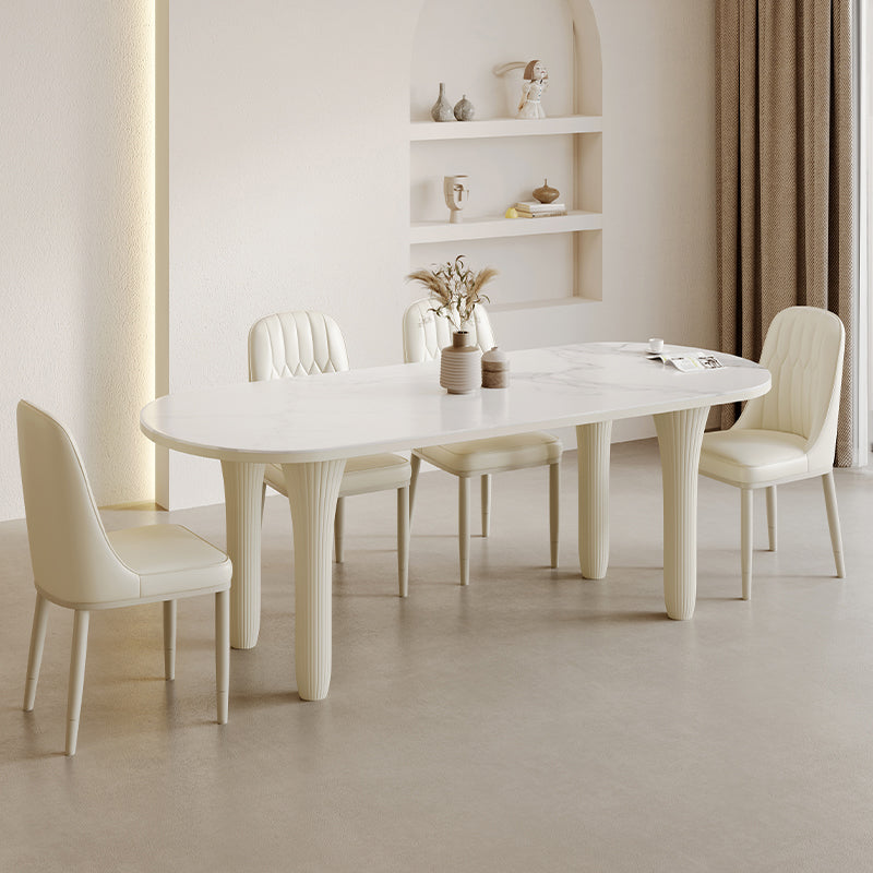 Modern Oval Stone Top Dining Table with Wood Legs for Living Room