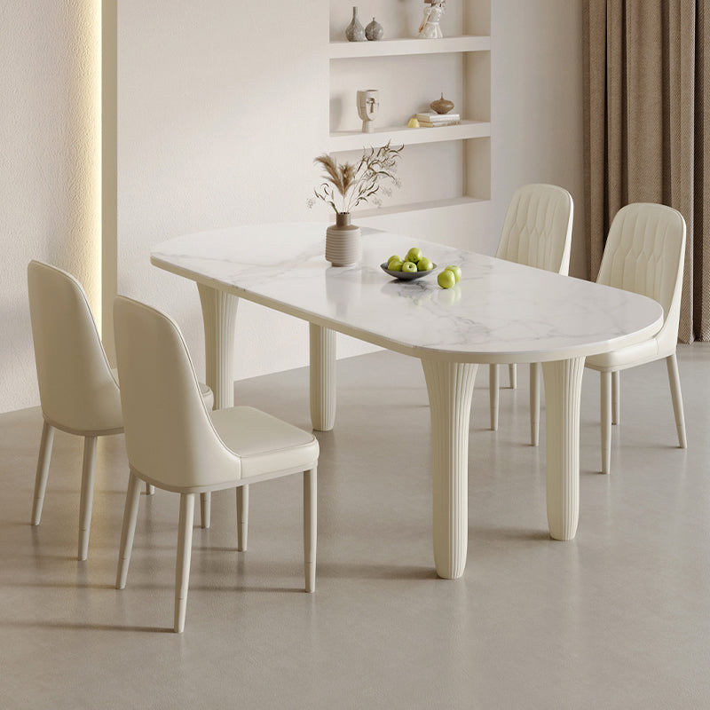 Modern Oval Stone Top Dining Table with Wood Legs for Living Room