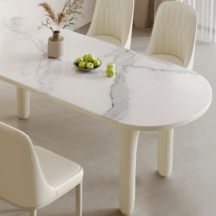 Modern Oval Stone Top Dining Table with Wood Legs for Living Room