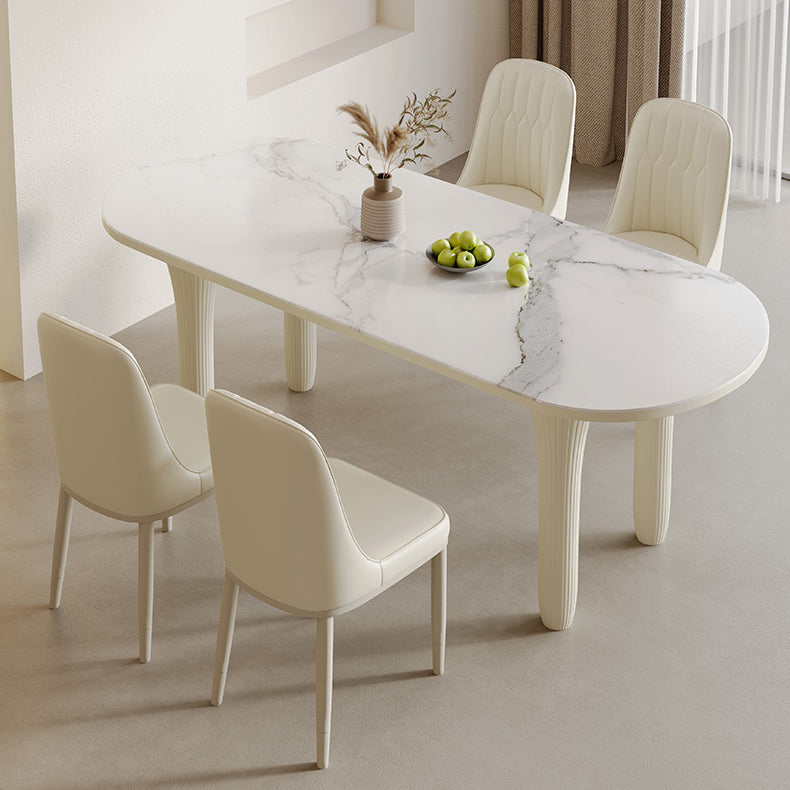 Modern Oval Stone Top Dining Table with Wood Legs for Living Room