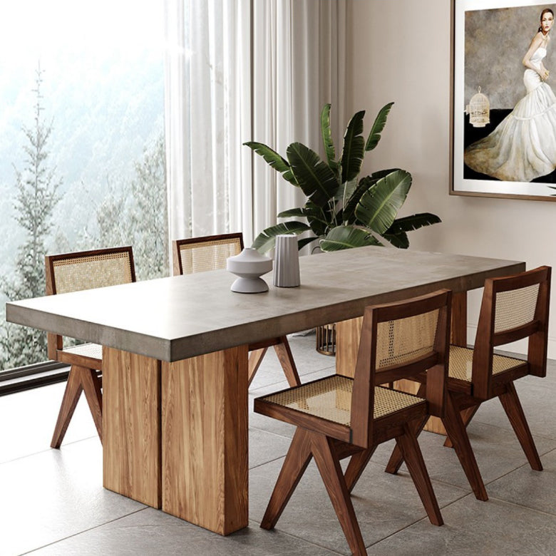 Rectangular Dining Table Grey Solid Wood Table Top for Dining Room