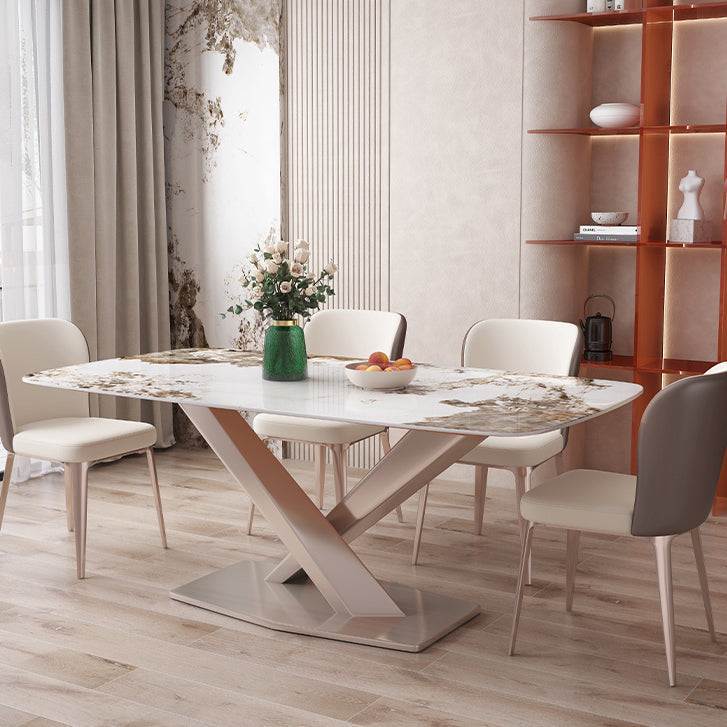 Rectangular Dining Table White Stone Table Top for Dining Room