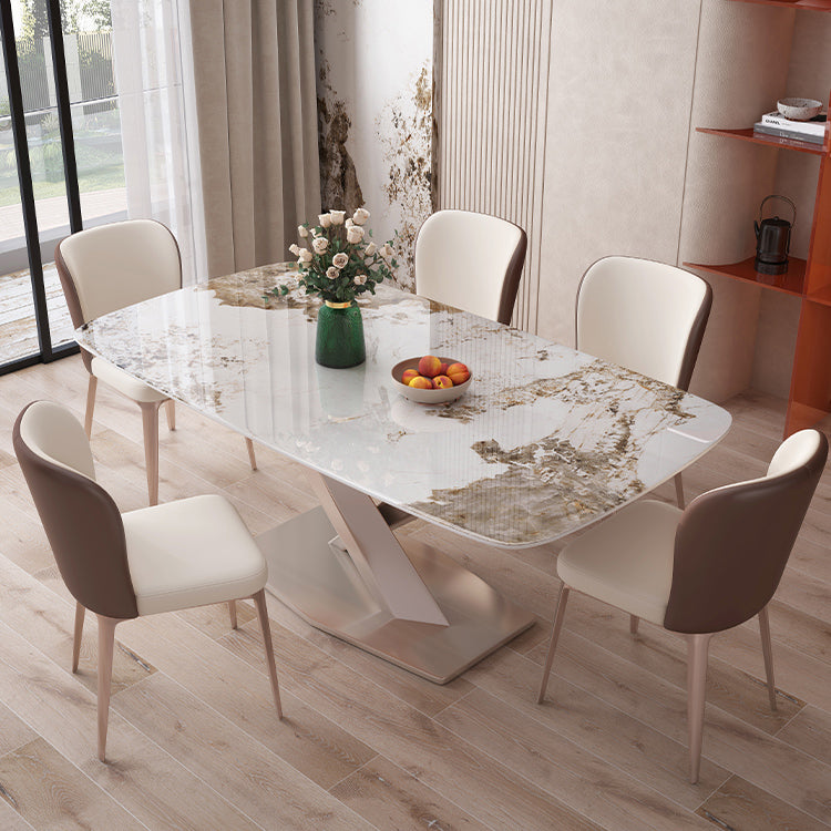 Rectangular Dining Table White Stone Table Top for Dining Room