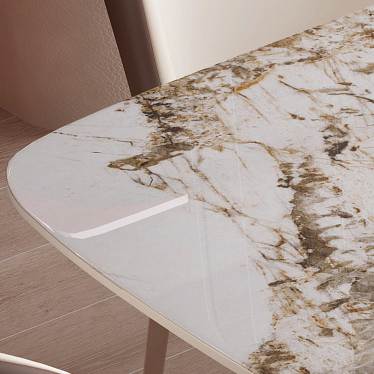 Rectangular Dining Table White Stone Table Top for Dining Room