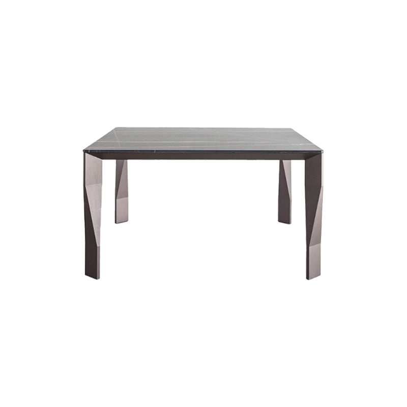 Rectangular Black Stone Table Top Dining Table with 4 Foot Metal Base