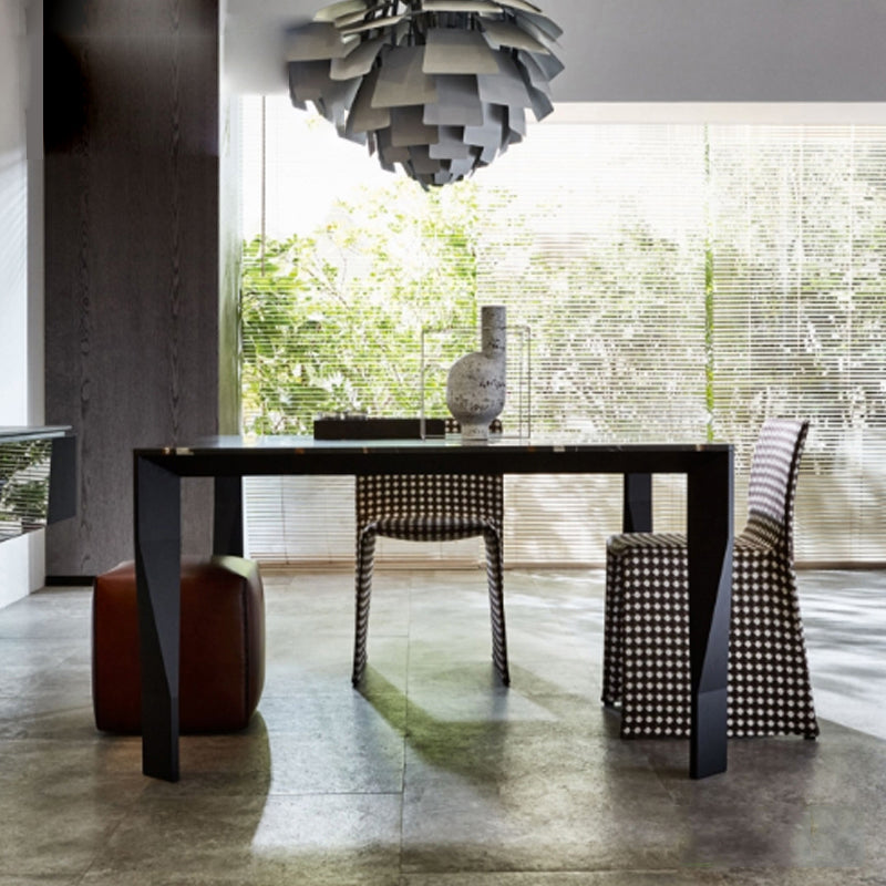 Rectangular Black Stone Table Top Dining Table with 4 Foot Metal Base