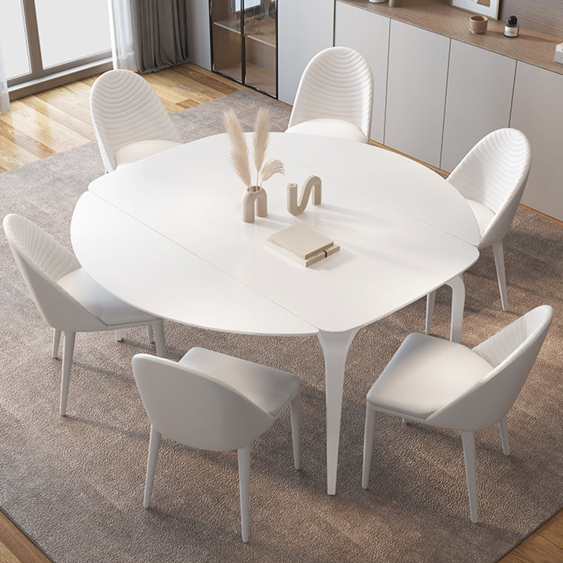 Contemporary White Round Stone Dining Table with 4 Steel Foot