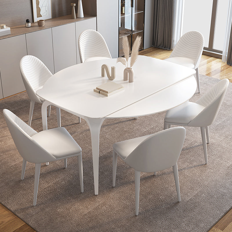 Contemporary White Round Stone Dining Table with 4 Steel Foot
