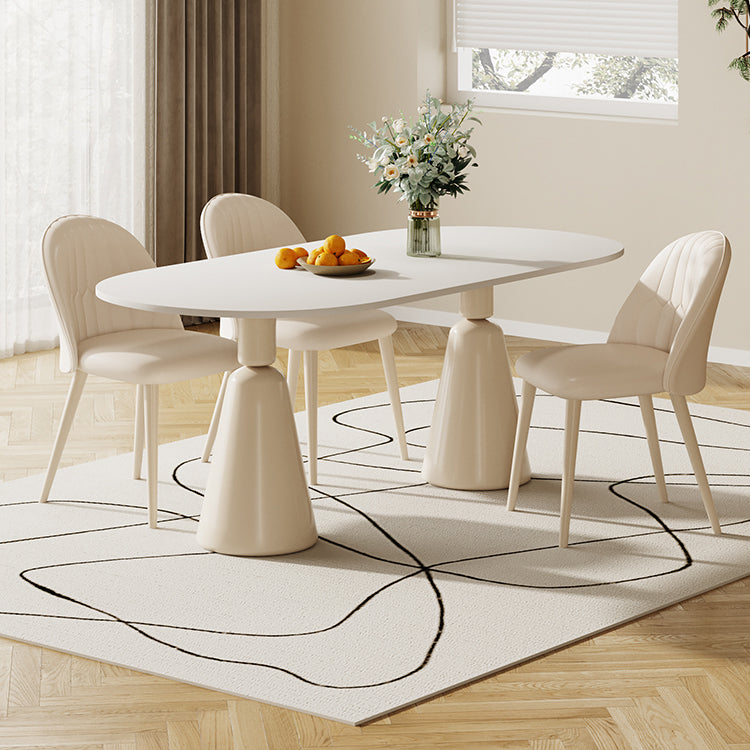 1/5 Piece Oval Shape Stone Top Dining Room Chair Set in White