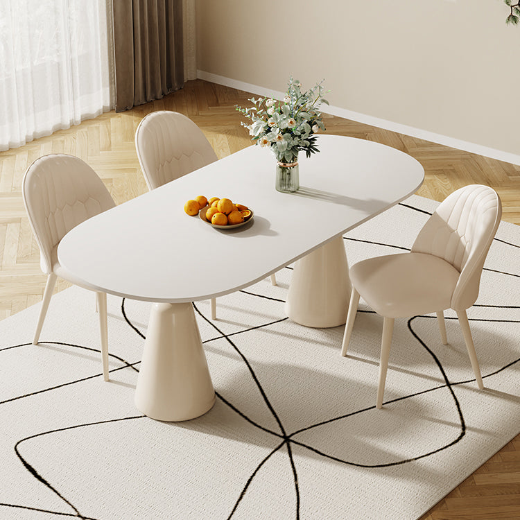 1/5 Piece Oval Shape Stone Top Dining Room Chair Set in White