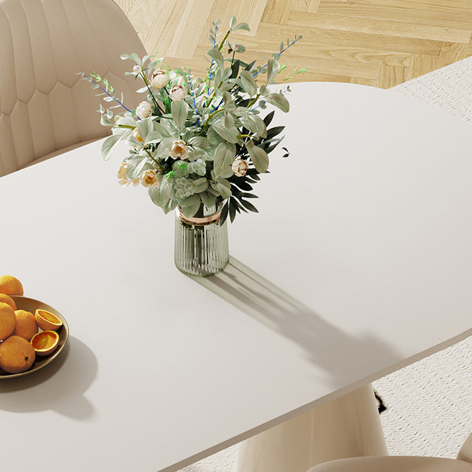 1/5 Piece Oval Shape Stone Top Dining Room Chair Set in White