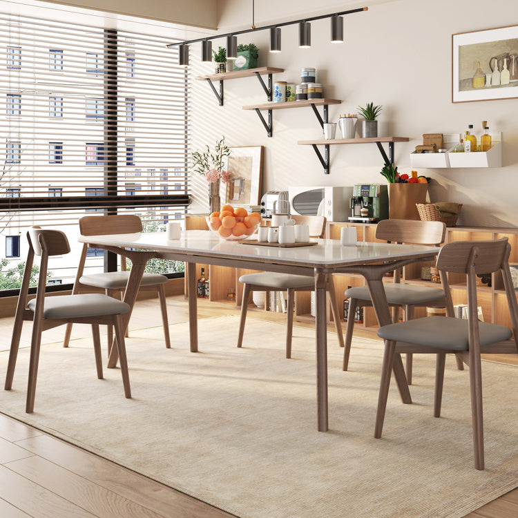 5/7 Piece Rectangle Shape Stone and Solid Wood Dining Table Set