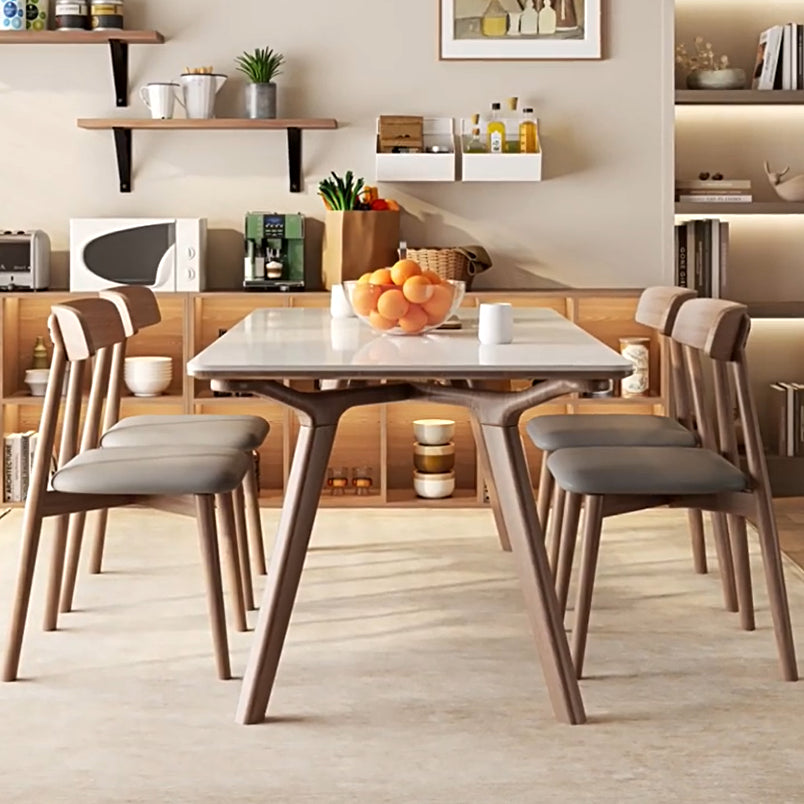 5/7 Piece Rectangle Shape Stone and Solid Wood Dining Table Set