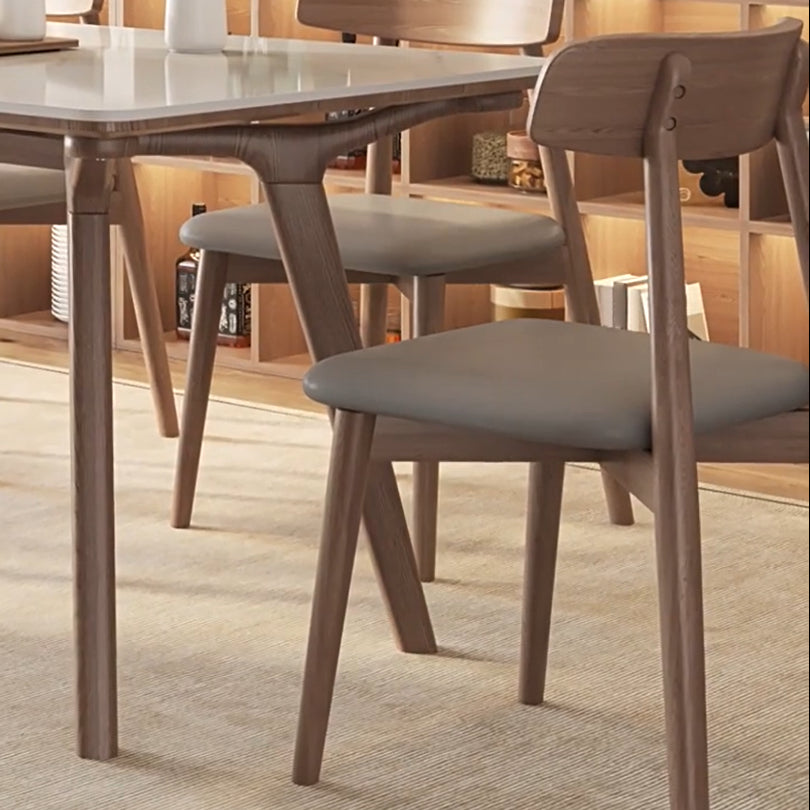 5/7 Piece Rectangle Shape Stone and Solid Wood Dining Table Set